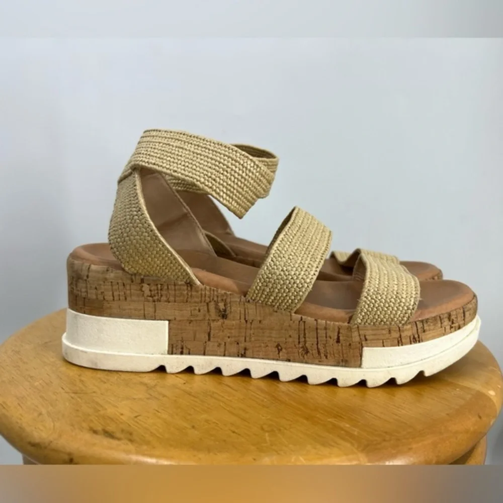 Steve Madden Tan Bandi Open Toe Cork, Platform Wedge Sandals Women's 7.5